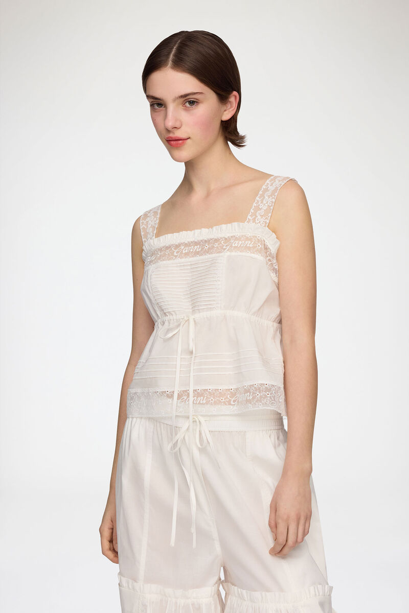 Top in White Cotton, Organic Cotton, in colour Bright White - 1 - GANNI