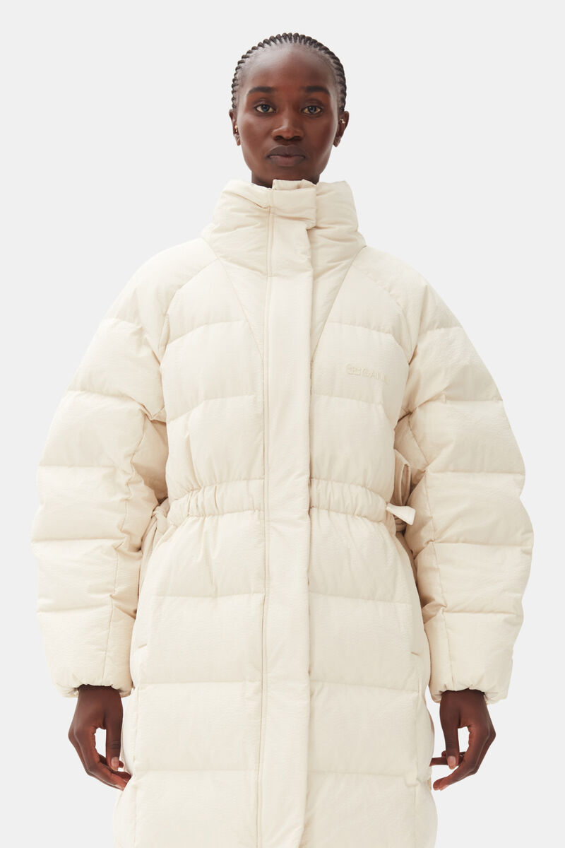 White Tech Puffer Coat, Recycled Polyester, in colour Tofu - 2 - GANNI