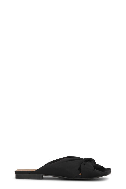 Ganni Black Soft Knot Flat Mules In Black