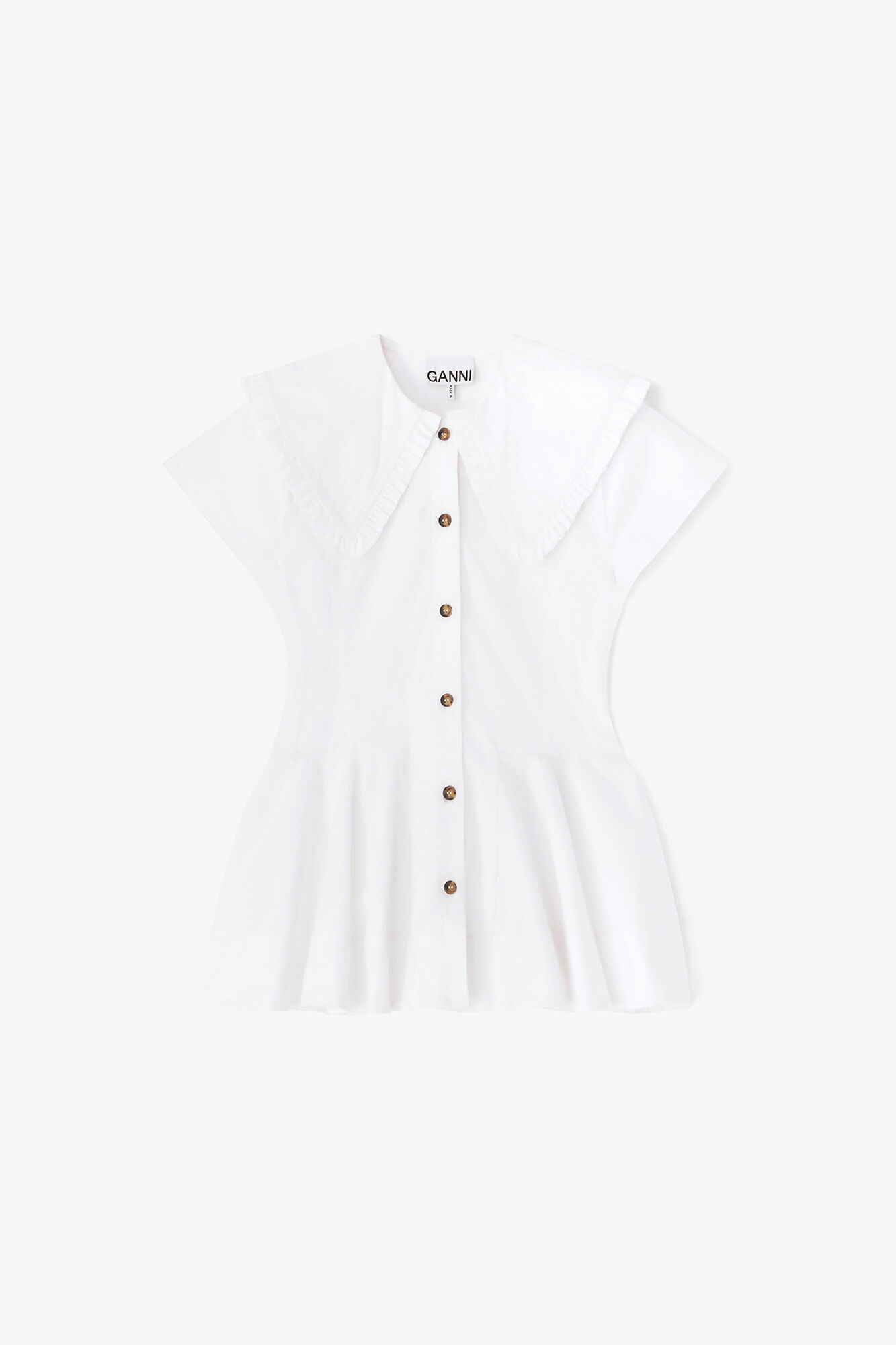Bright White ショート丈 コットン ラッフルシャツ | GANNI (Global)
