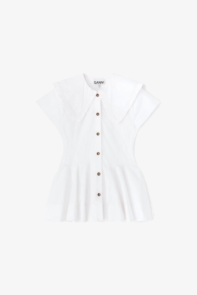 Short Cotton Ruffle Shirt, Bright White