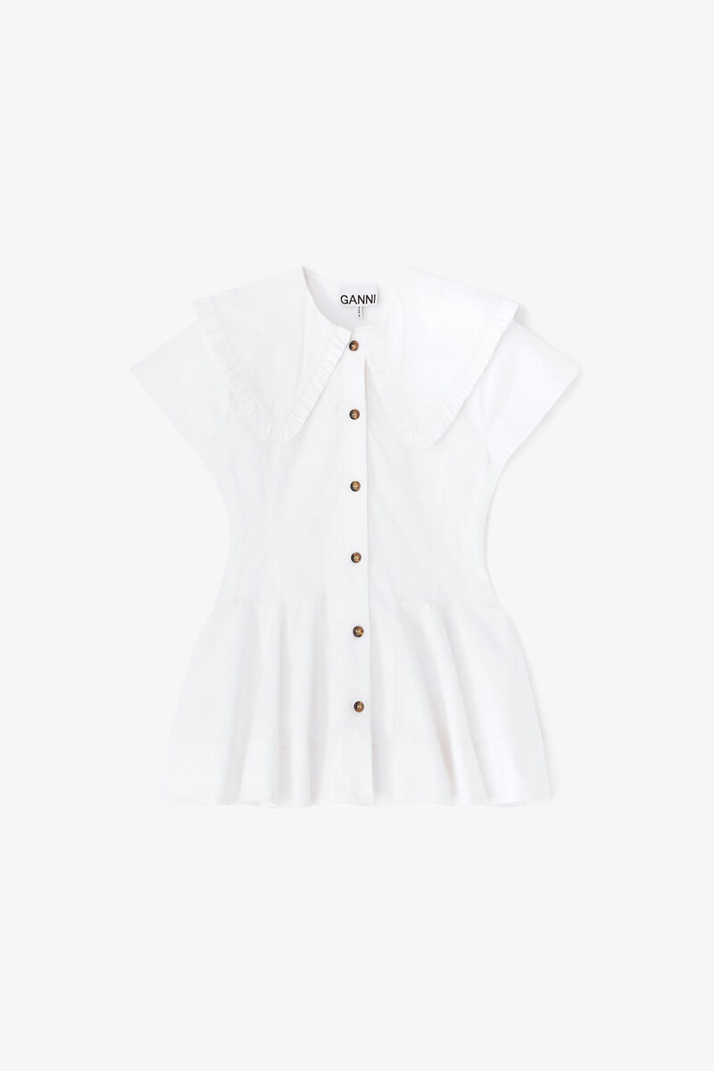 Kort fl&aelig;seskjorte i bomuld, Organic Cotton, in colour Bright White - 1 - GANNI