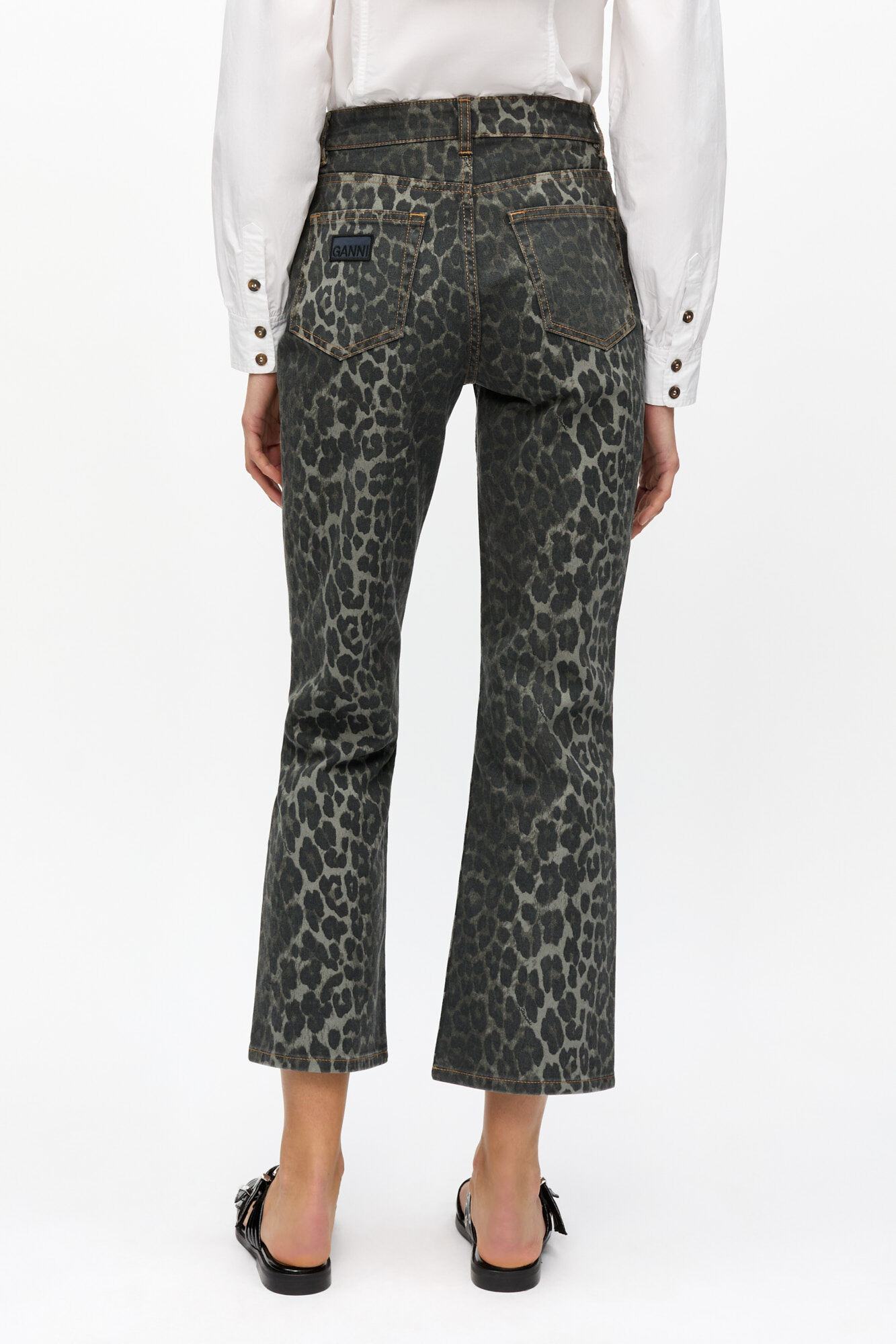 Grey Leopard Betzy Jeans, Organic Cotton, in colour Gray Pinstripe - 3 - GANNI