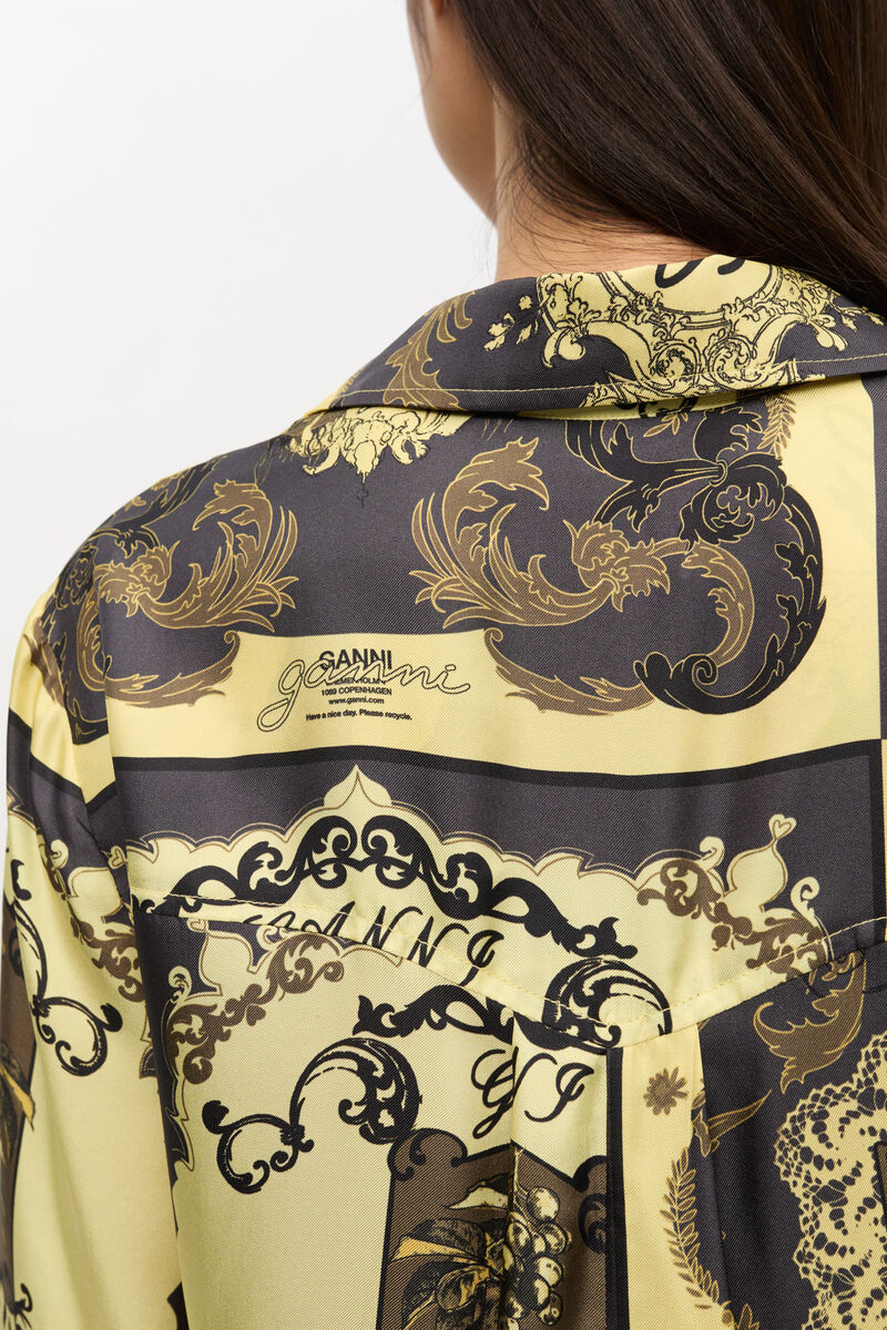 Robe midi en soie imprimée jaune, Silk, in colour Popcorn - 4 - GANNI