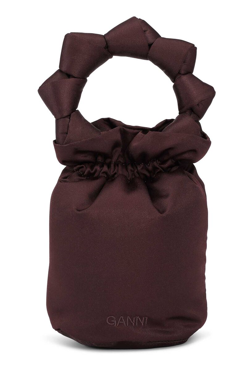 Mini posetaske med knuder af satin, Polyester, in colour Mole - 1 - GANNI