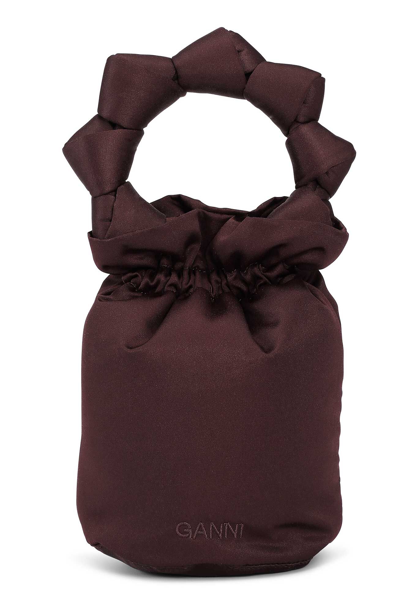 Satin Knotted Pouch Mini Bag, in colour Mole - 1 - GANNI