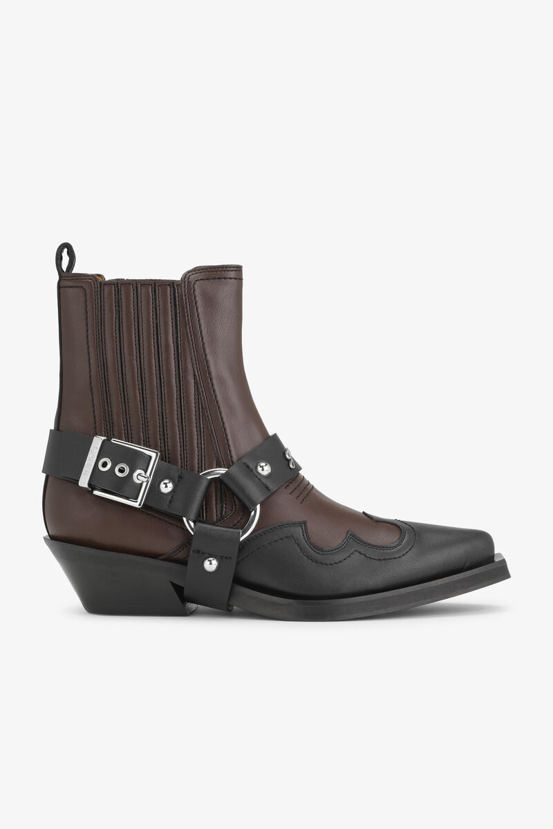 Brown Low Cut Western Chelsea Boots, Polyester, in colour Black/Chocolate Fondant - 1 - GANNI