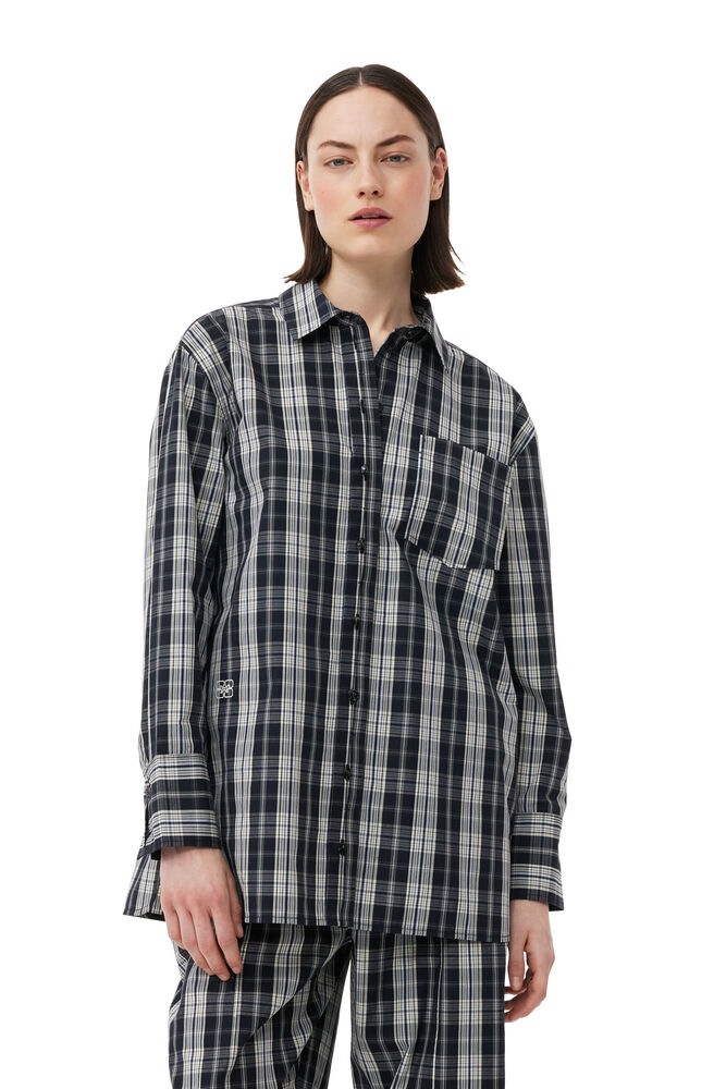 Checkered Cotton Oversized Raglan Shirt