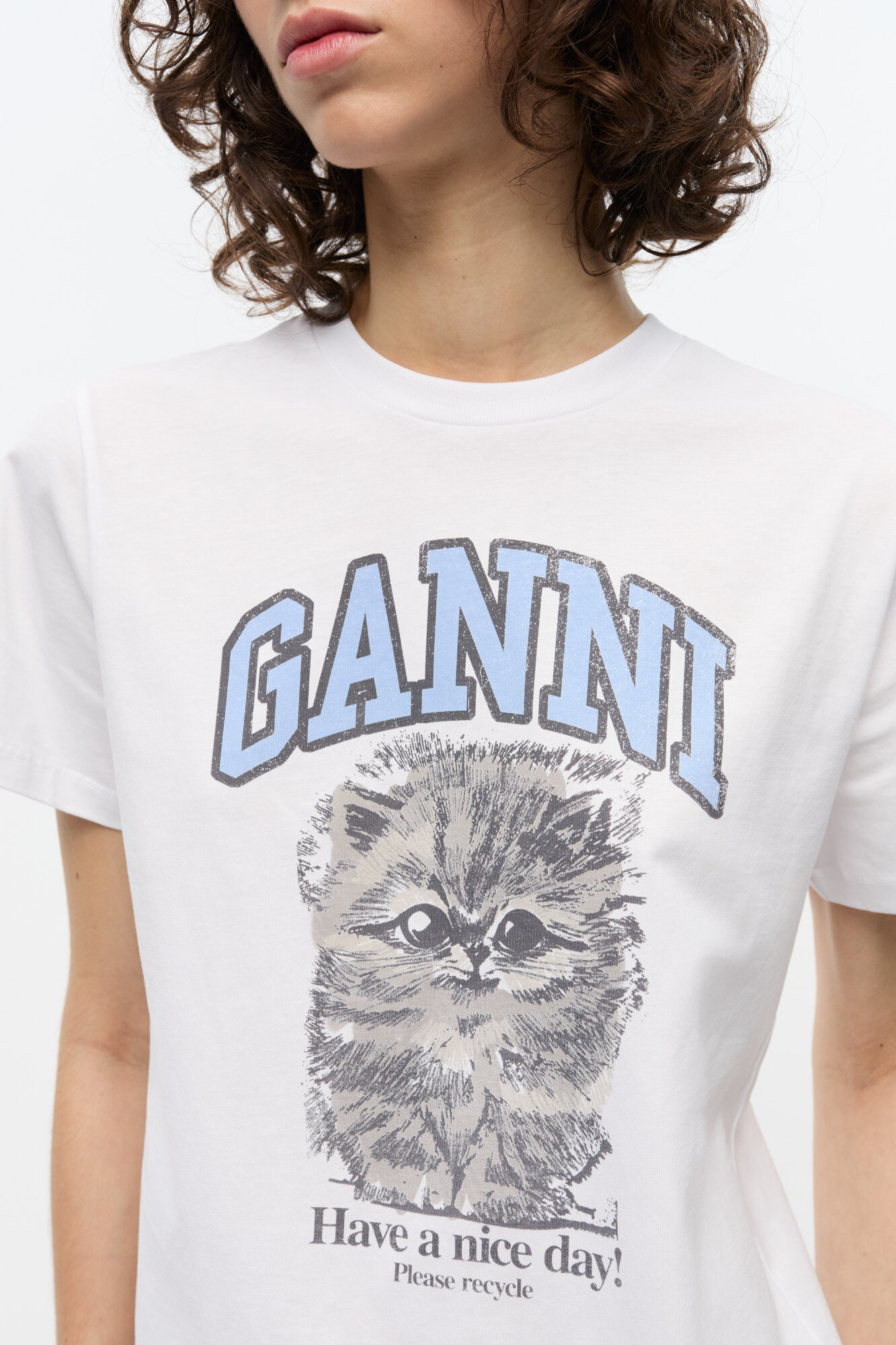 Bright White White Relaxed Jersey Kitty T-shirt | GANNI (Global) JP