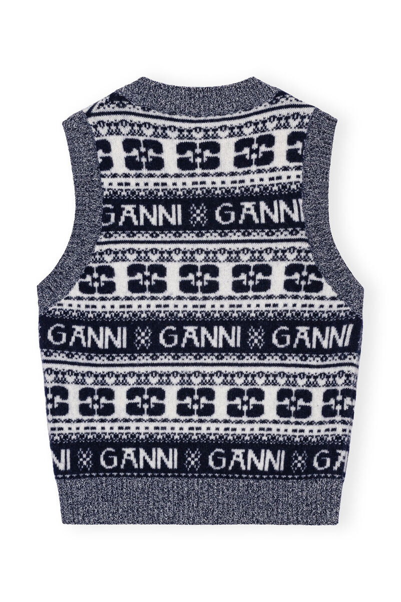 Blue Logo Wool Mix-vest, Recycled Polyamide, in colour Sky Captain - 2 - GANNI