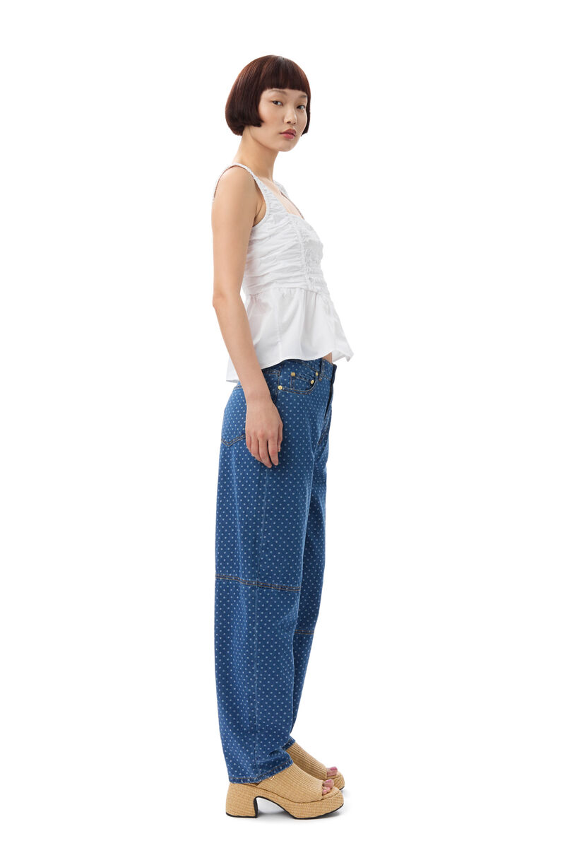 Blue Jacquard Denim Stary Jeans, Cotton, in colour Mid Blue Stone - 3 - GANNI