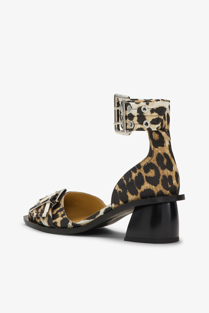 Leopard Print Feminine Buckle Open Cut Pumps, Recycled Polyester, in colour Leopard - 3 - GANNI
