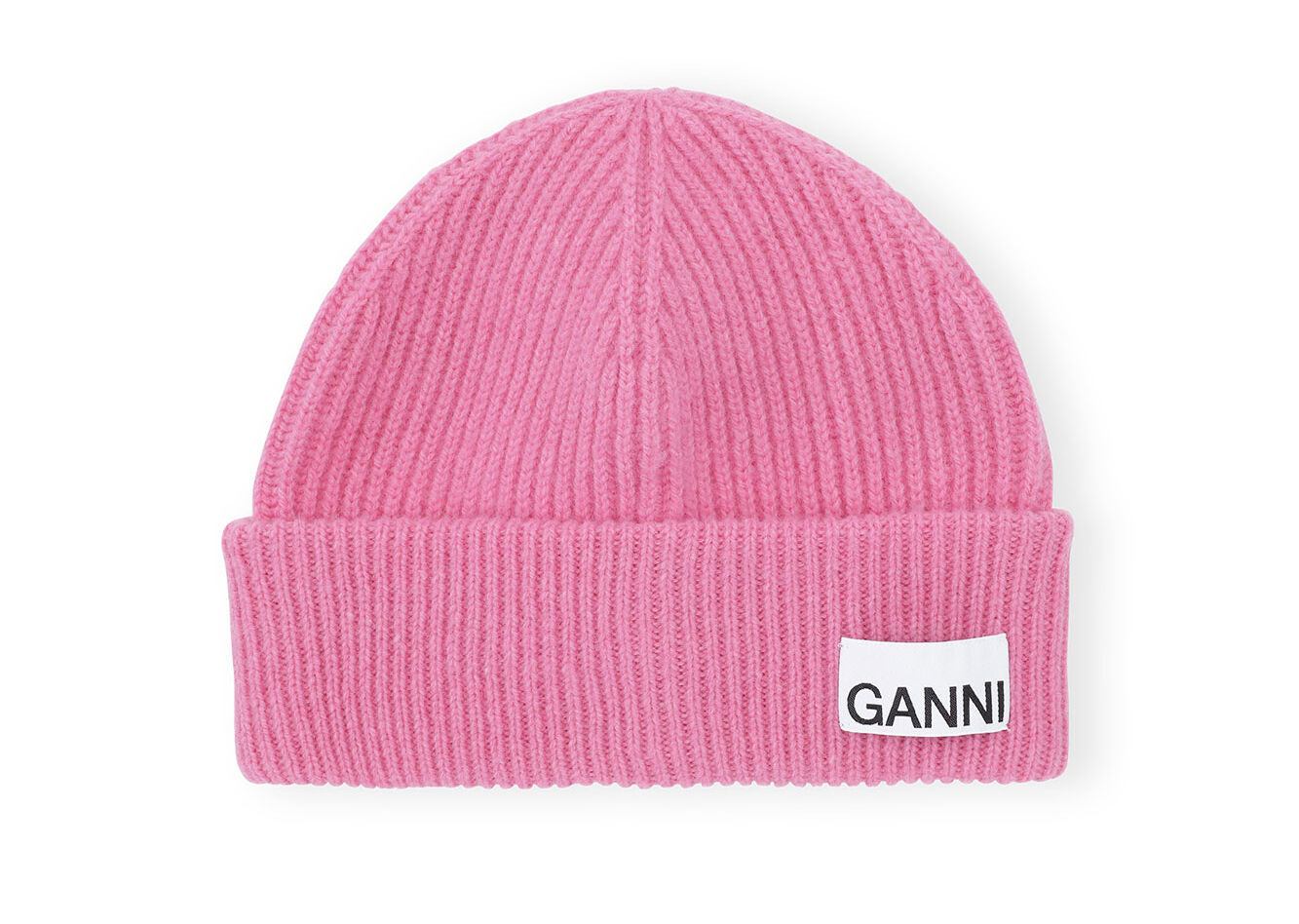 Pink Fitted Rib Knit Wool mössa , Recycled Polyamide, in colour Cone Flower - 1 - GANNI