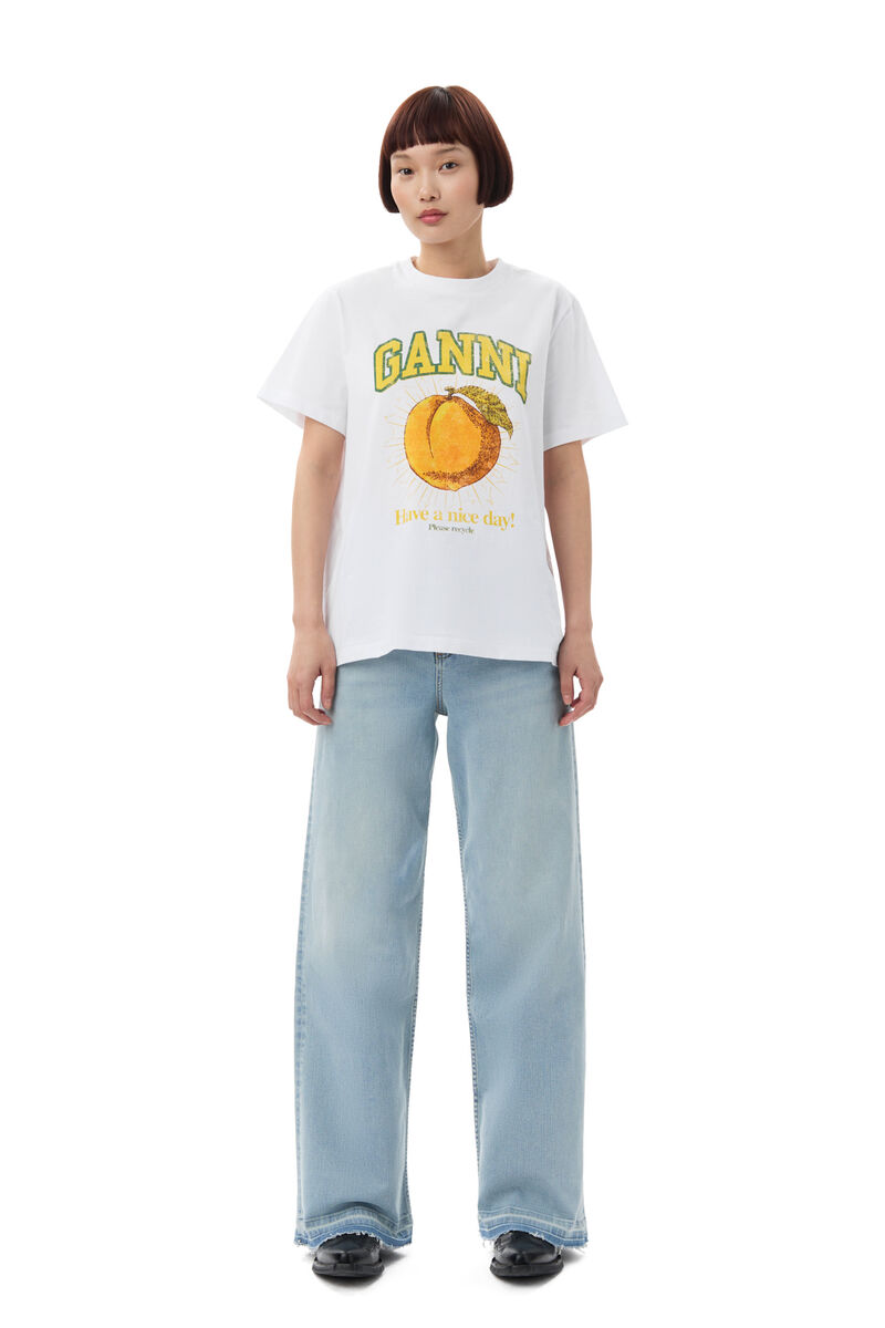 Lässiges T-Shirt mit Pfirsich-Print , Cotton, in colour Bright White - 2 - GANNI