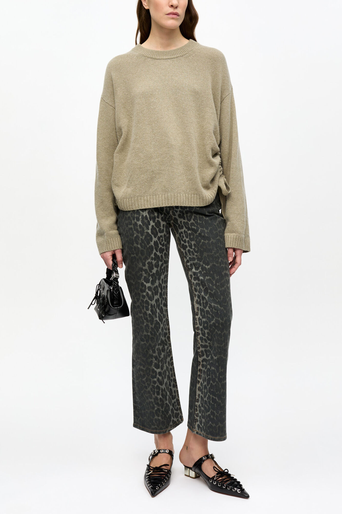 Brown Future Wool Mix Oversized Jumper, Recycled Wool, in colour Dusty Olive - 2 - GANNI