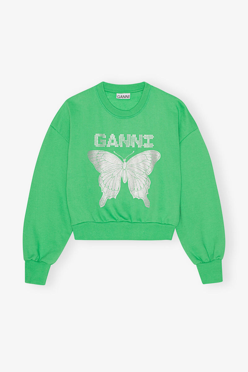 Green Butterfly Sweatshirt, Cotton, in colour Kelly Green - 1 - GANNI