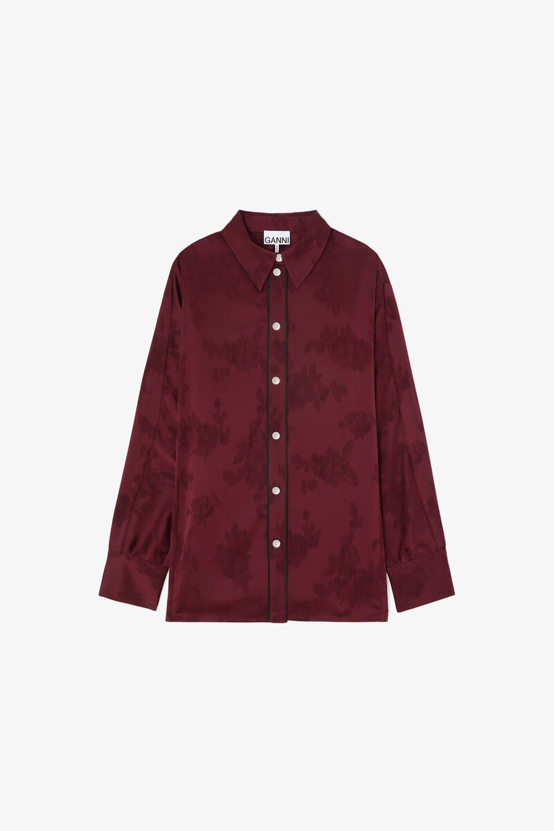 Shirt in Red Satin, Acetate, in colour Port Royale - 2 - GANNI