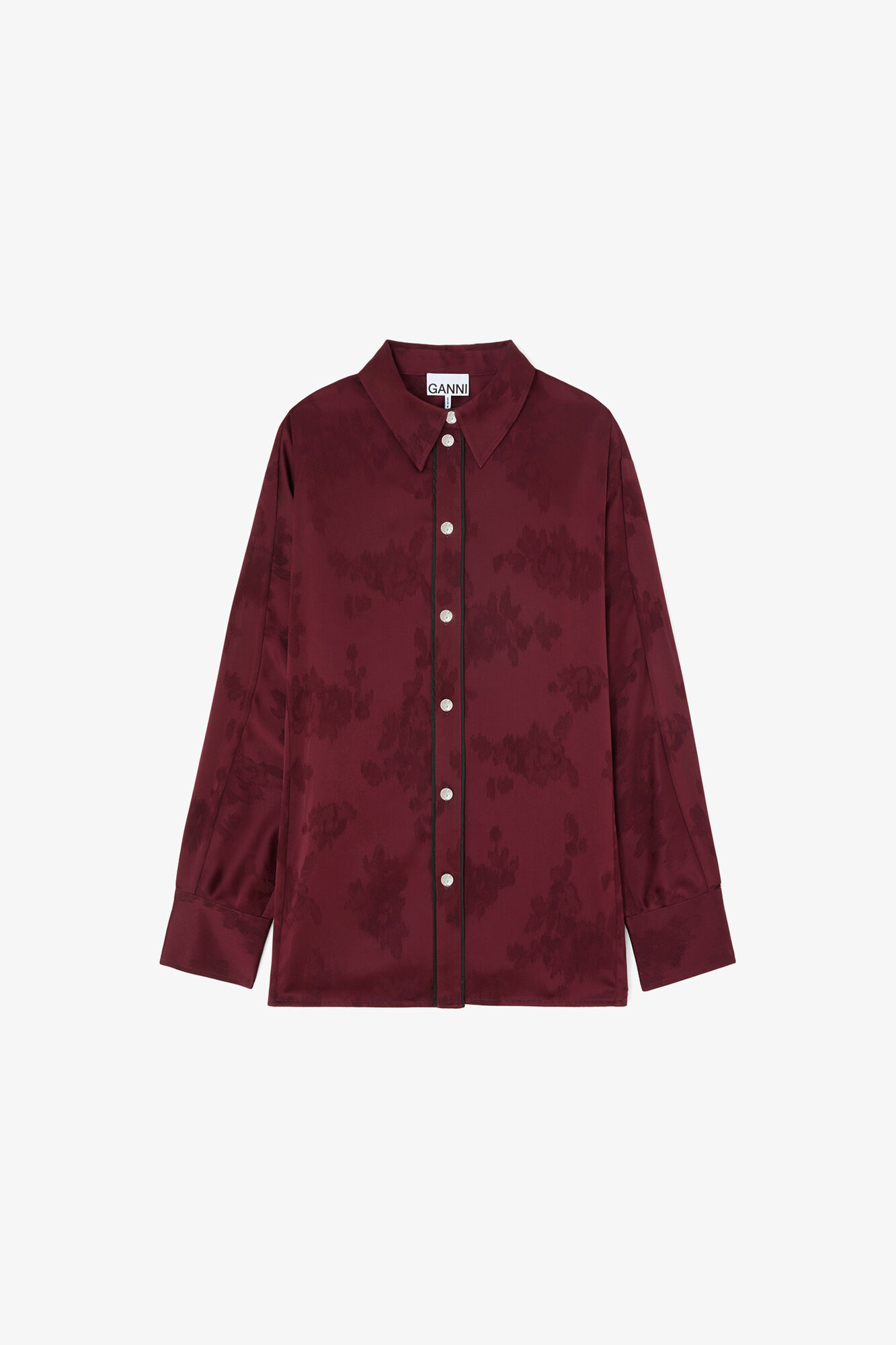 Shirt in Red Satin, Acetate, in colour Port Royale - 2 - GANNI