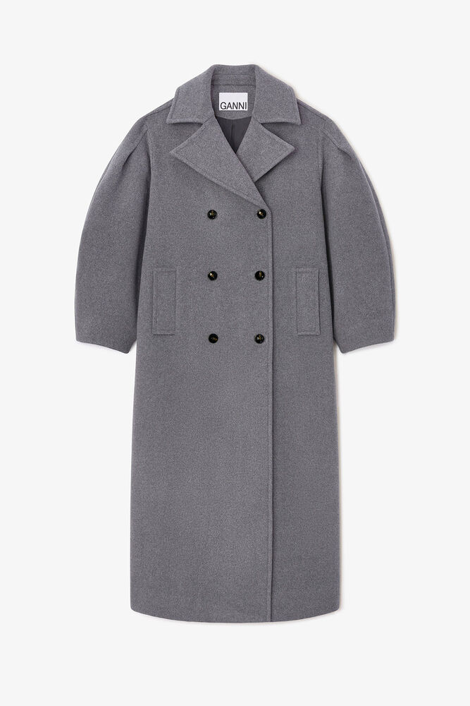 Grey Wool Oversized Long Peacoat, Pewter
