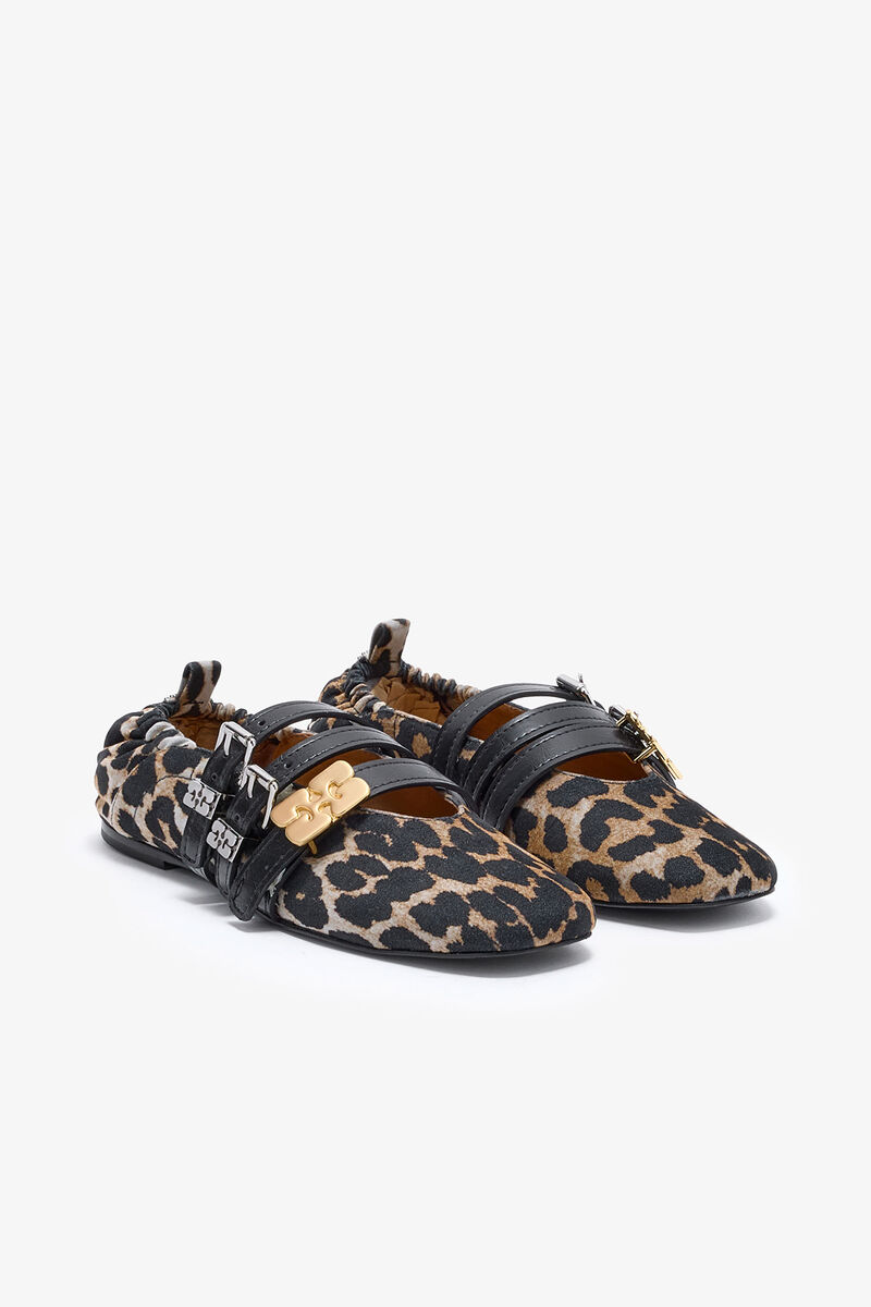 Sue Triple Ballerina in Leopard, Recycled Cotton, in colour Almond Milk - 2 - GANNI