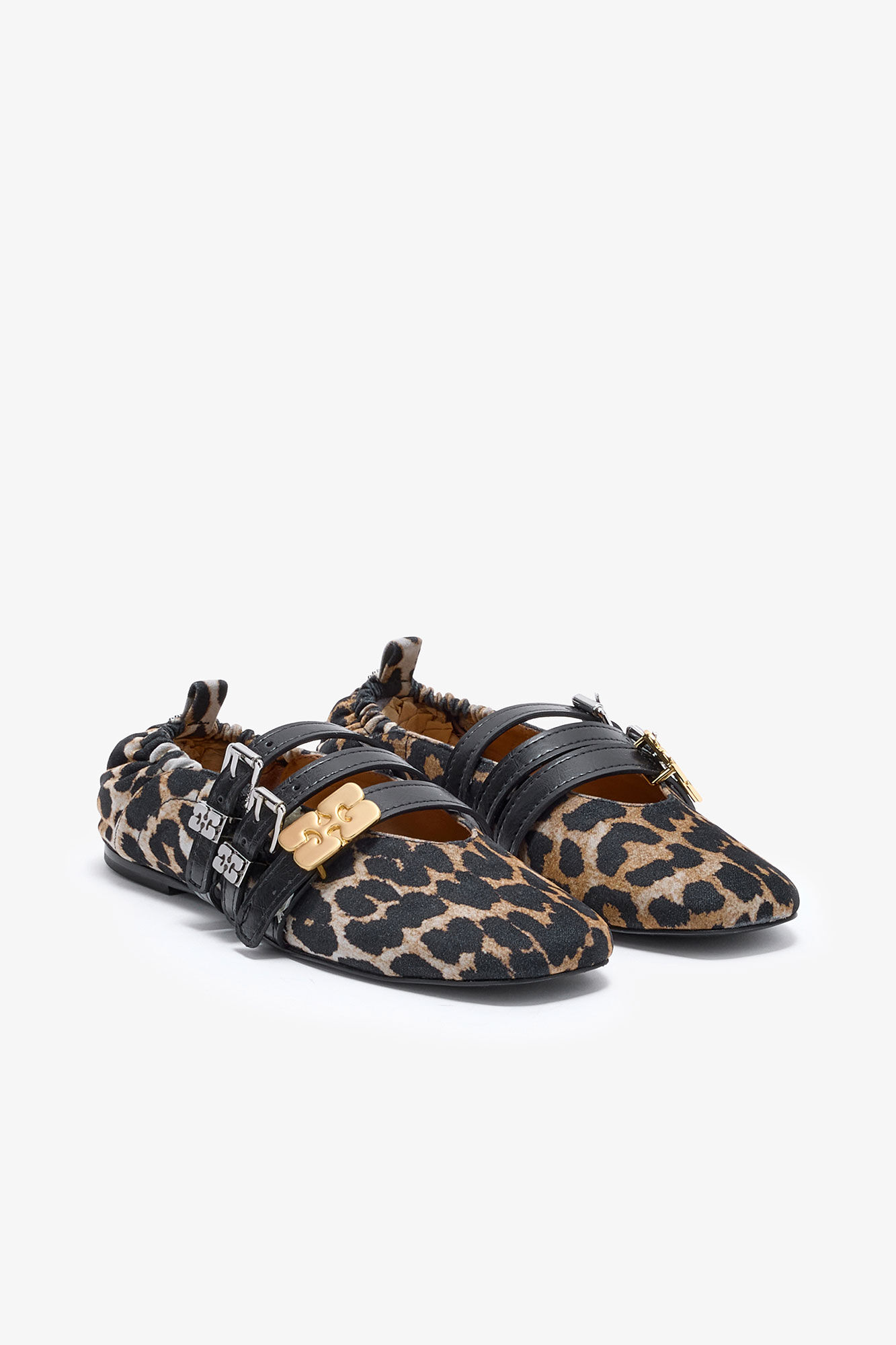 Sue Triple Ballerina in Leopard, Recycled Cotton, in colour Almond Milk - 2 - GANNI