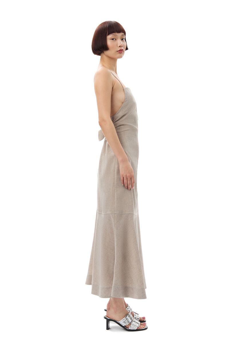 Robe Grey Light Melange Suiting Long, Polyester, in colour Alfalfa - 3 - GANNI