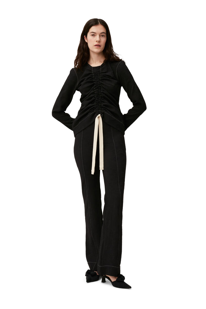 Jacquard Ruched Blouse, Polyester, in colour Black - 1 - GANNI