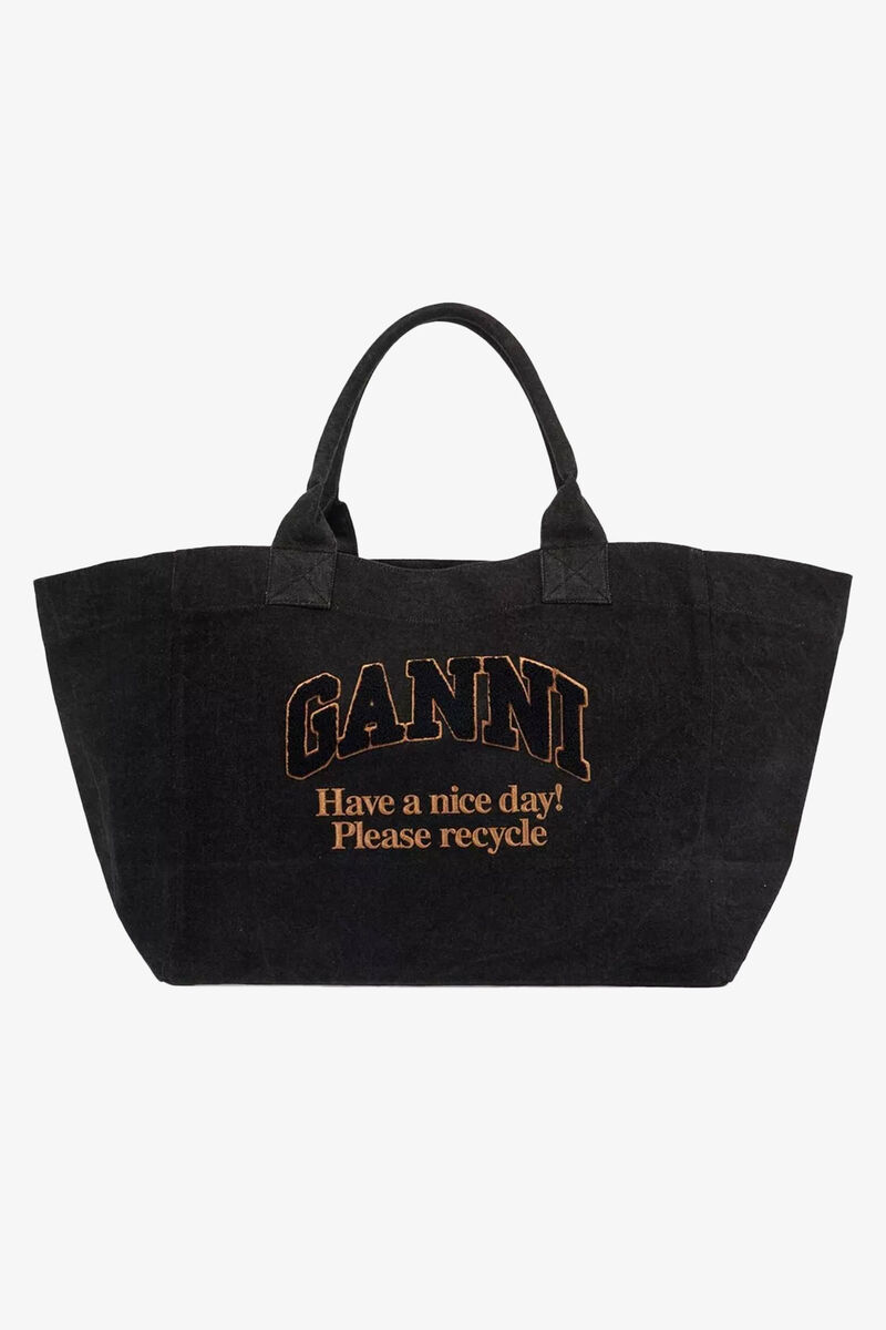 Denim XXL Tote, Cotton, in colour Black - 1 - GANNI