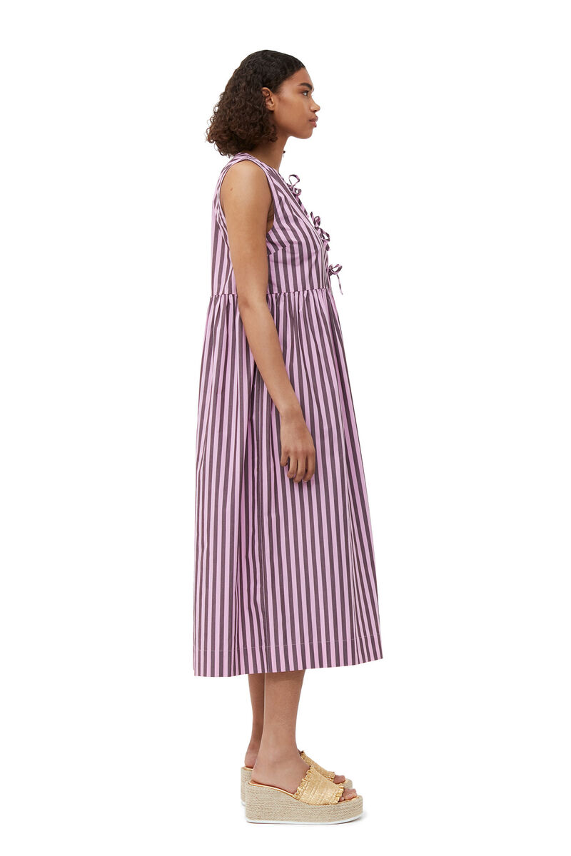 Striped Cotton Midi Dress, Cotton, in colour Bonbon - 3 - GANNI