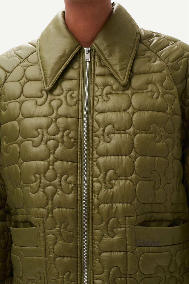 Shiny Quilt Jacket, Nylon, in colour Spaghnum - 6 - GANNI