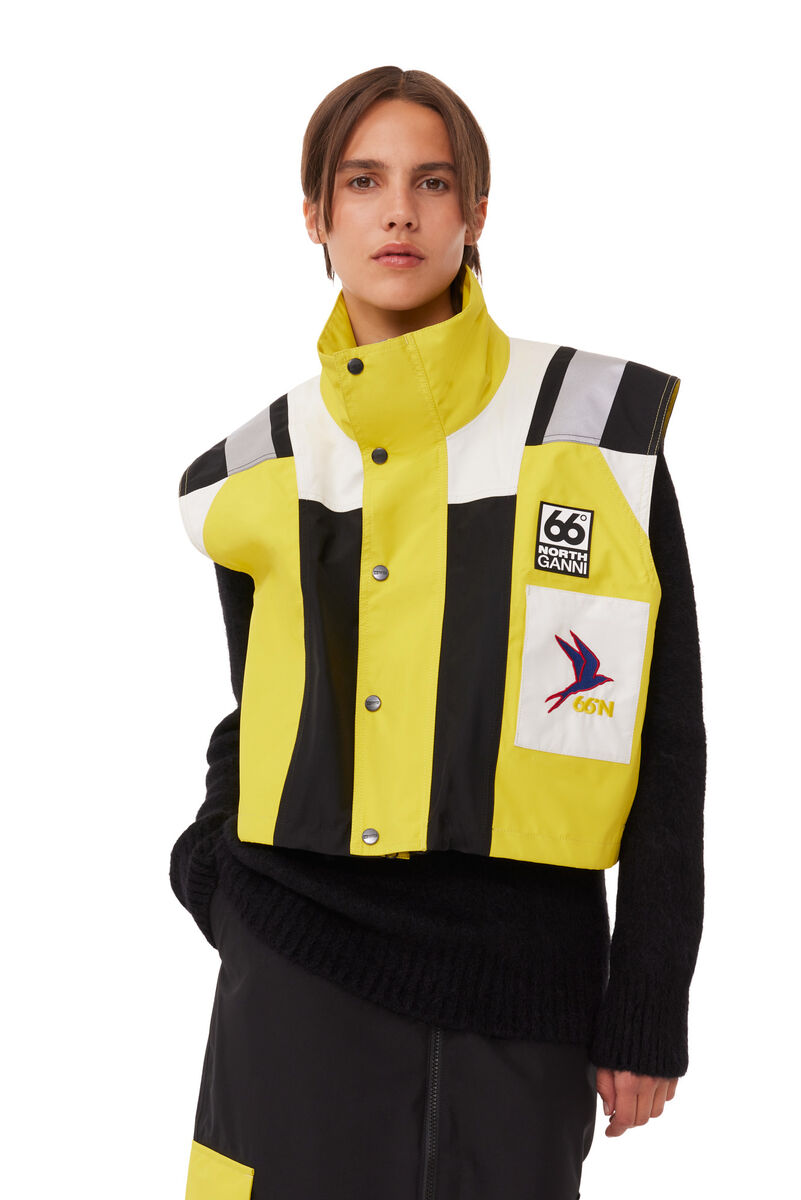GANNI x 66°North Kria Cropped Vest, Recycled Polyester, in colour Blazing Yellow - 1 - GANNI