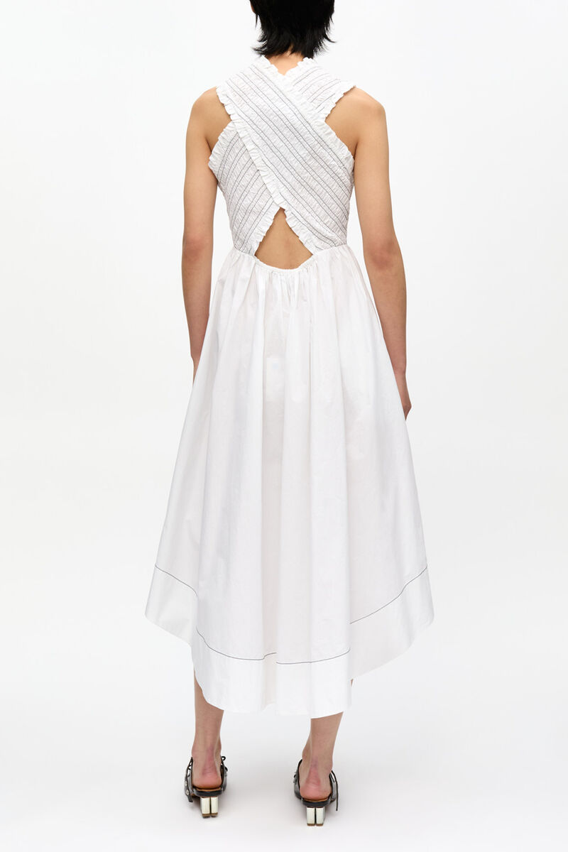 Washed Stretch Cotton Smock Midi Dress, Cotton, in colour Bright White - 2 - GANNI