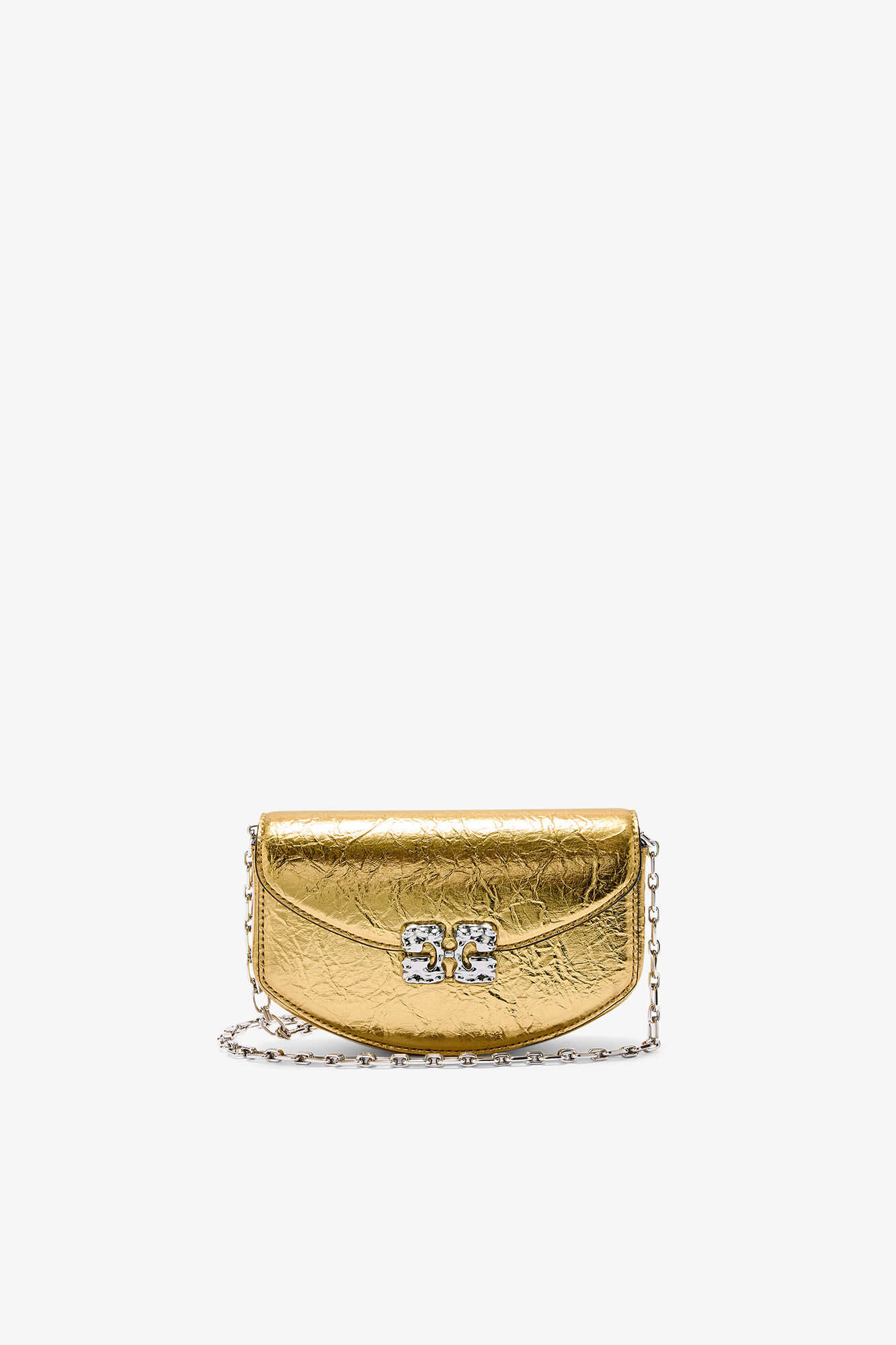 Lulu Wallet On Chain in Metallic, Polyurethane, in colour Gold - 1 - GANNI