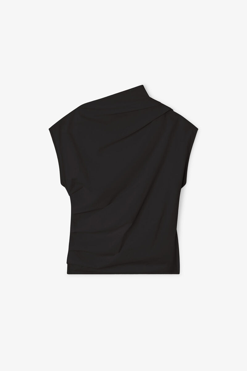 Svart kjole med rysjer, Elastane, in colour Black - 1 - GANNI