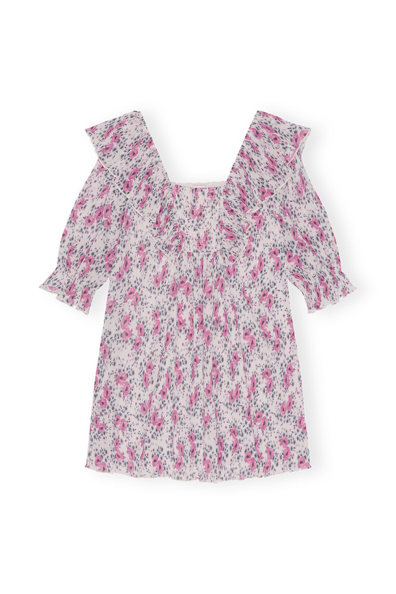Pleated Georgette Ruffle Mini Dress, Recycled Polyester, in colour Mauve Chalk - 1 - GANNI