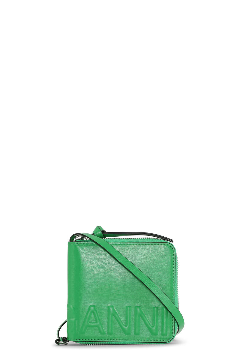 Banner Necklace Wallet, Leather, in colour Kelly Green - 1 - GANNI