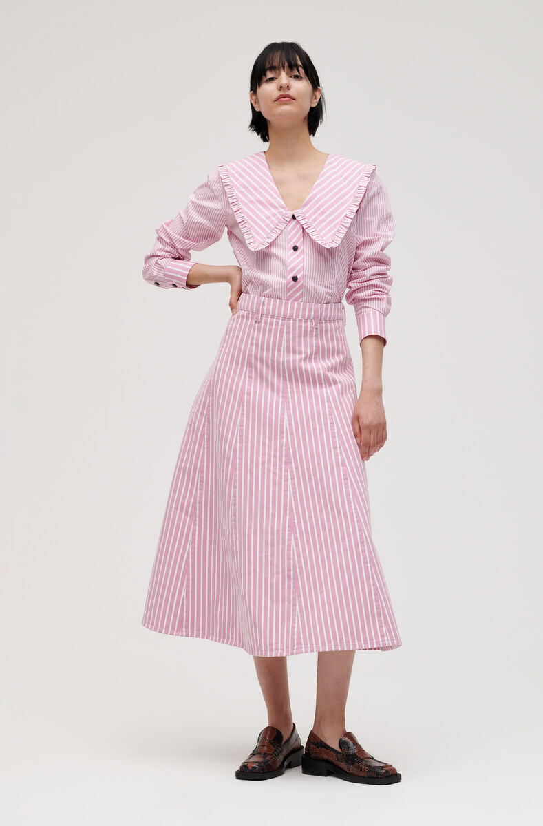 Denim Midi Skirt, Cotton, in colour Moonlight Mauve - 1 - GANNI