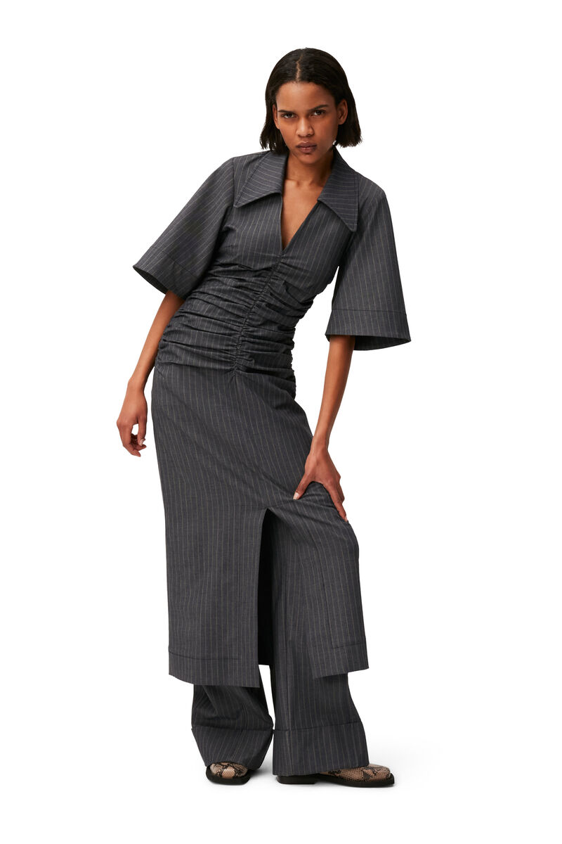 V-neck Maxi Dress, Elastane, in colour Sky Captain - 5 - GANNI