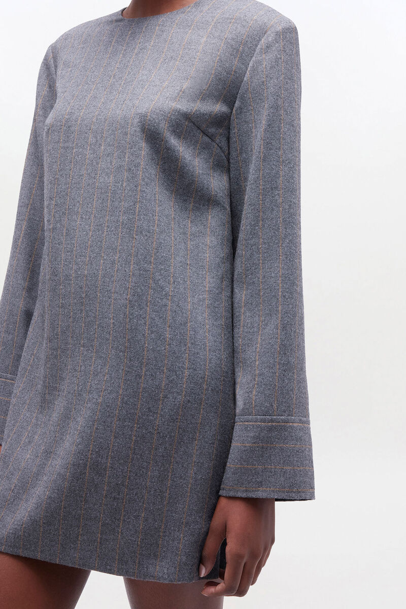 Grey Stripe Circle Collar Dress, Ecovero Viscose, in colour Pewter - 3 - GANNI