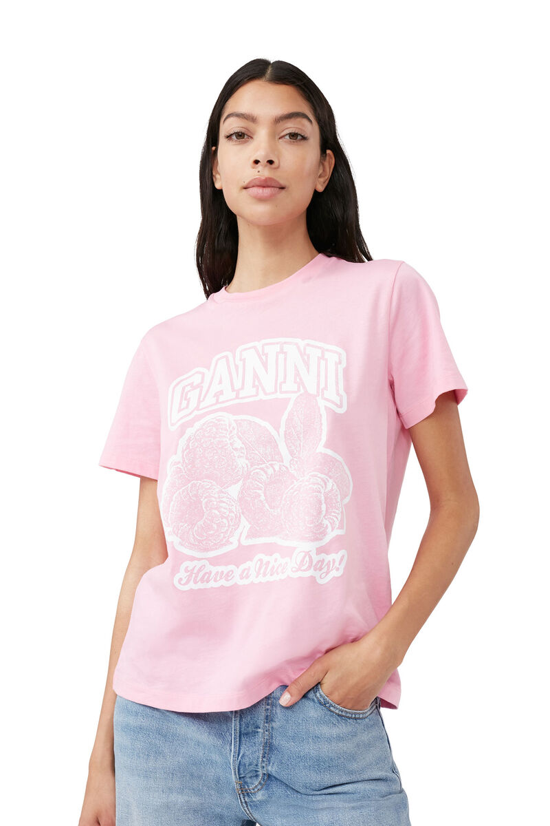 Raspberry Relaxed T-shirt, Cotton, in colour Rosebloom - 4 - GANNI