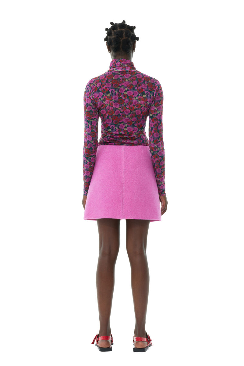 Floral Mesh Long Sleeve Roll Neck blus, Recycled Nylon, in colour Fiji Flower - 4 - GANNI