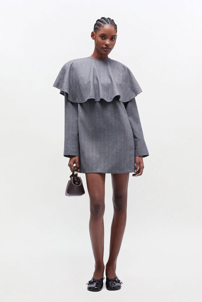 Grey Stripe Circle Collar Dress, Pewter
