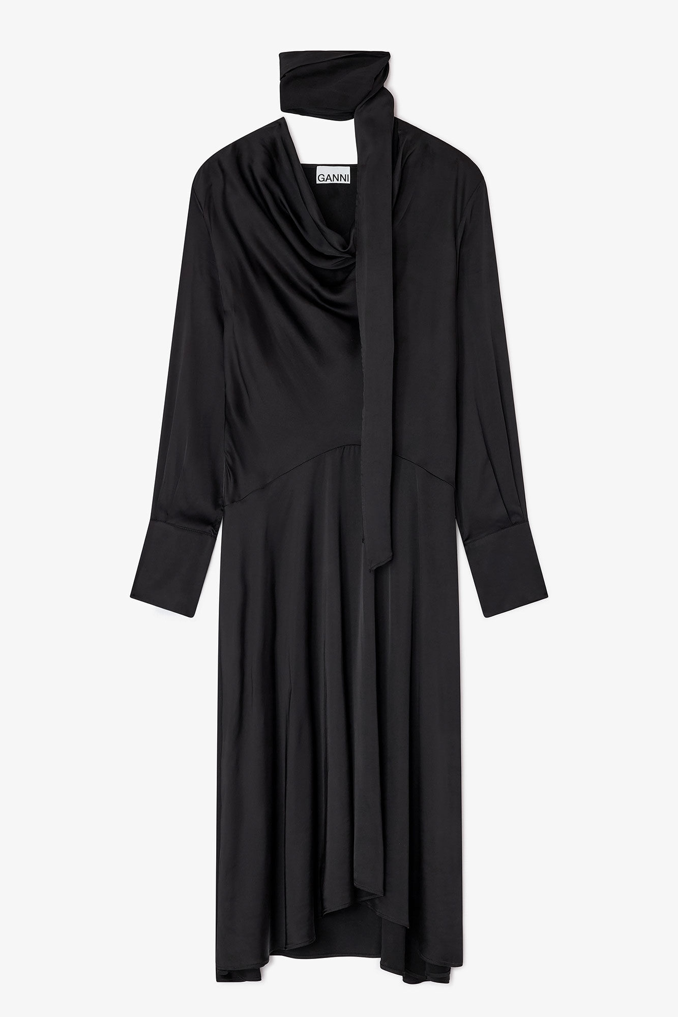 Black Scarf Dress, Elastane, in colour Black - 1 - GANNI