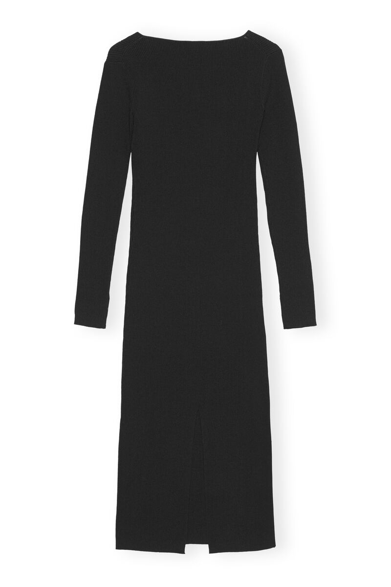 V-neck Midi Dress, Elastane, in colour Black - 2 - GANNI