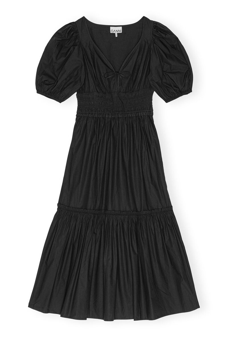 Black Cotton Poplin Long Smock klänning, Cotton, in colour Black - 1 - GANNI