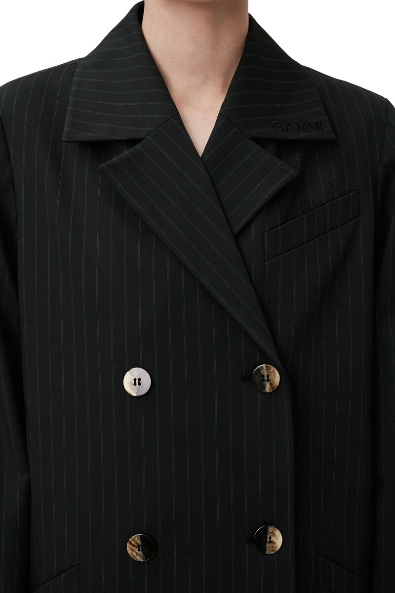 Stretch Stripe Coat, Elastane, in colour Black - 4 - GANNI
