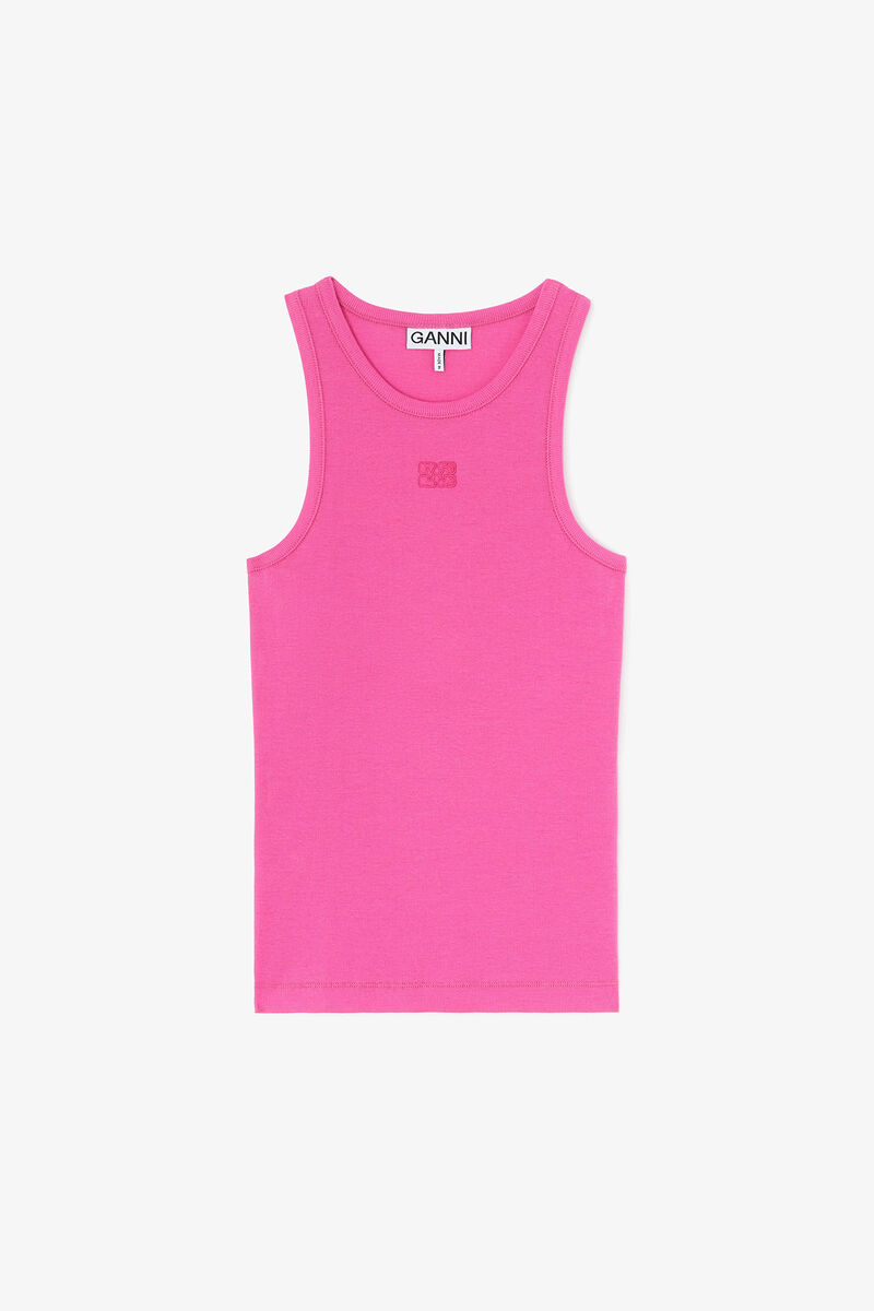 Tank Top in Pink, Organic Cotton, in colour Raspberry Rose - 1 - GANNI