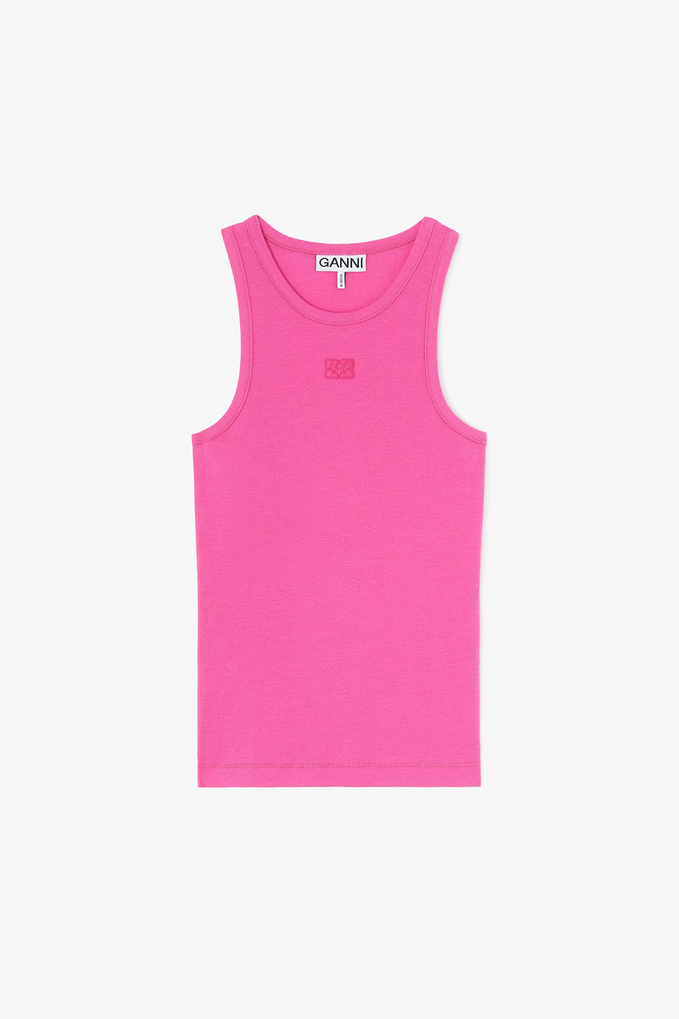 Tank Top in Pink, Organic Cotton, in colour Raspberry Rose - 1 - GANNI