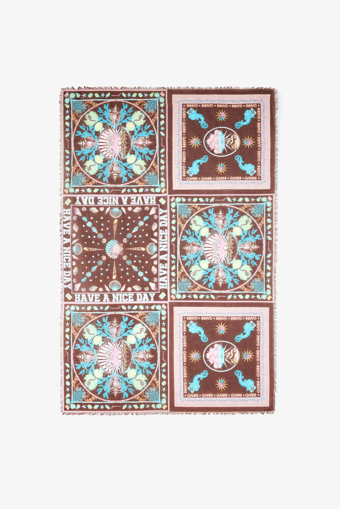 Pareu Scarf in Printed Cotton, Multicolour