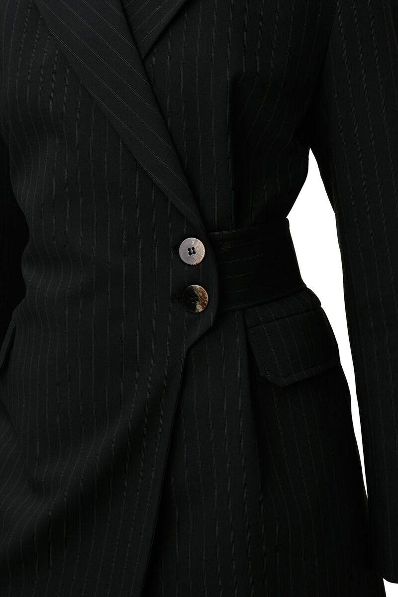 Stripe Belt Blazer, Elastane, in colour Black - 4 - GANNI